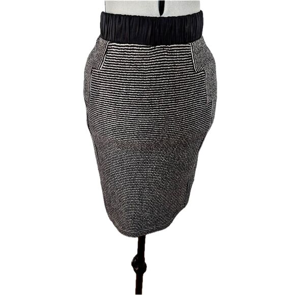 VENA CAVA Wool & Cotton Silk Trim Black & Grey Pinstriped Knit Pencil Skirt Sz S - Picture 1 of 7
